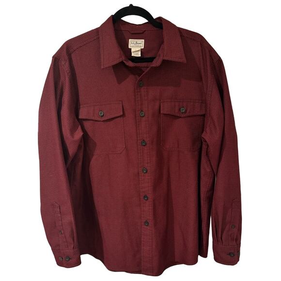 L.L. Bean Men’s Red Micro Check Plaid Medium Weight Button Down Shirt, LARGE - Picture 1 of 10